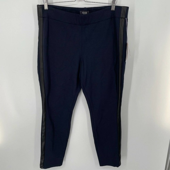 NYDJ Pull-On Faux Leather Stripe Knit Pants Navy - Picture 3 of 8